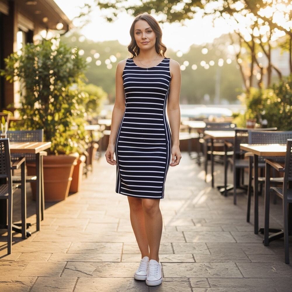 Banana Republic Navy White Striped Sleeveless Sheath Dress Size 4